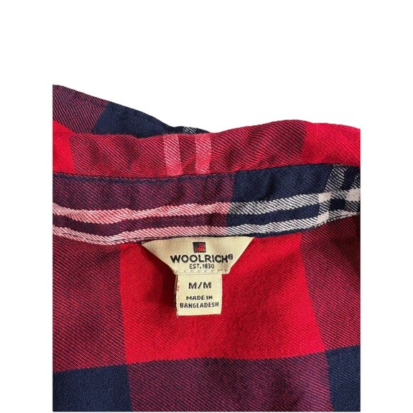 Woolrich Women's Medium Red Plaid Rayon Button Shirt Roll Tab Sleeve Casual - Picture 5 of 12